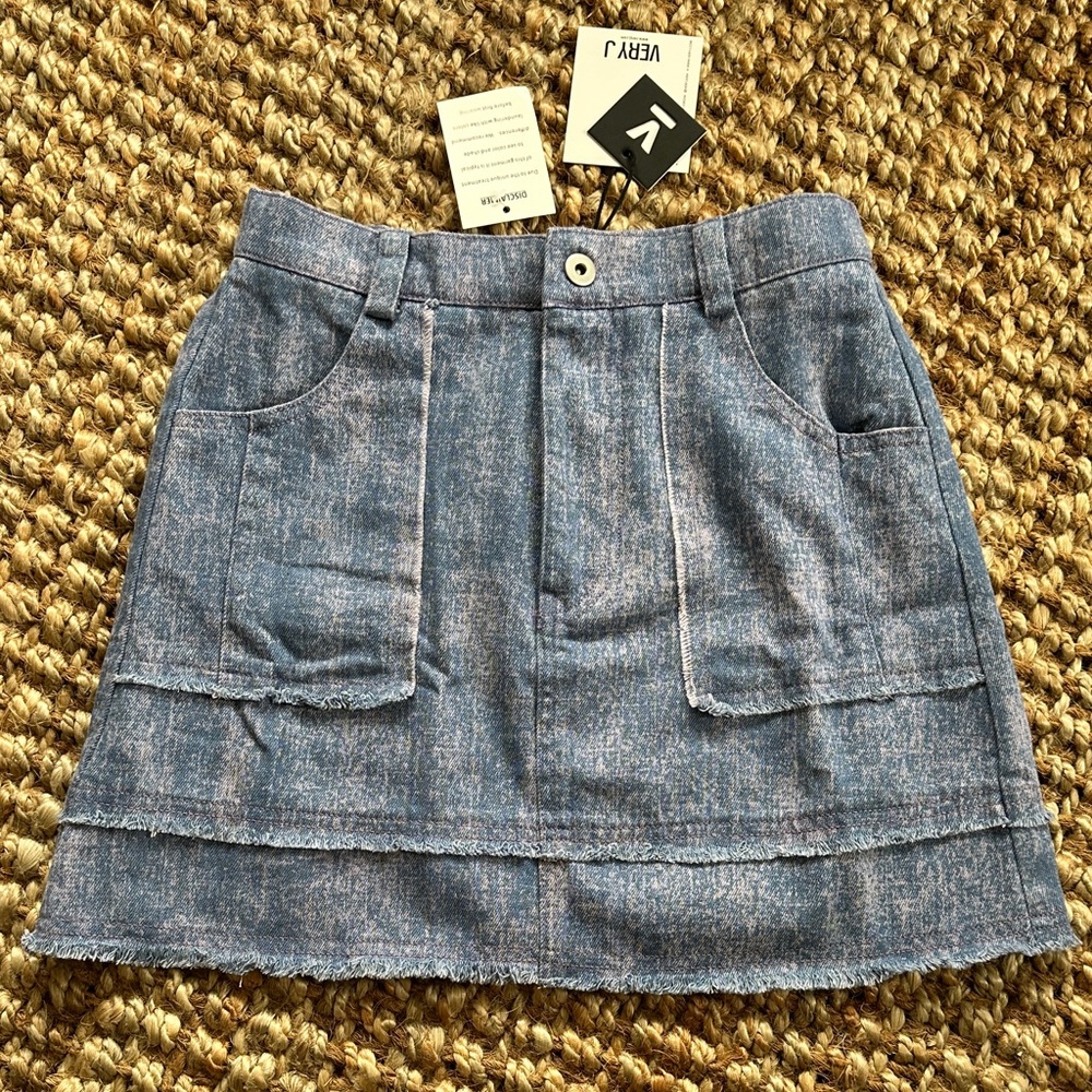 Very J Textured Blue Mini Skirt